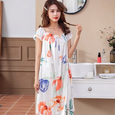 Szexi ujjatlan hosszú hálóing női hálóruha Jégselyem csipke éjszakai ruha Újszerű hálóruha alvó fehérnemű ruha