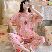 2022. gada jauns vasaras pidžamas komplekts sieviešu īsām piedurkņu pidžamām, garām biksēm Femme Cardigan naktsveļa uzvalks Sweet Fresh Home Wear