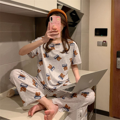 2022. gada jauns vasaras pidžamas komplekts sieviešu īsām piedurkņu pidžamām, garām biksēm Femme Cardigan naktsveļa uzvalks Sweet Fresh Home Wear