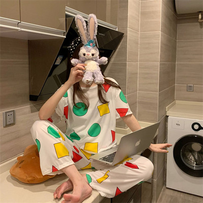 2022. gada jauns vasaras pidžamas komplekts sieviešu īsām piedurkņu pidžamām, garām biksēm Femme Cardigan naktsveļa uzvalks Sweet Fresh Home Wear