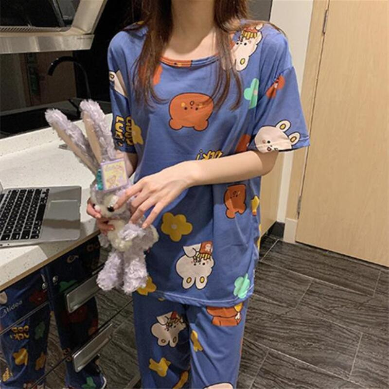 2022. gada jauns vasaras pidžamas komplekts sieviešu īsām piedurkņu pidžamām, garām biksēm Femme Cardigan naktsveļa uzvalks Sweet Fresh Home Wear