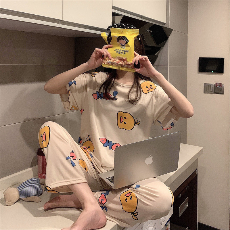 2022. gada jauns vasaras pidžamas komplekts sieviešu īsām piedurkņu pidžamām, garām biksēm Femme Cardigan naktsveļa uzvalks Sweet Fresh Home Wear