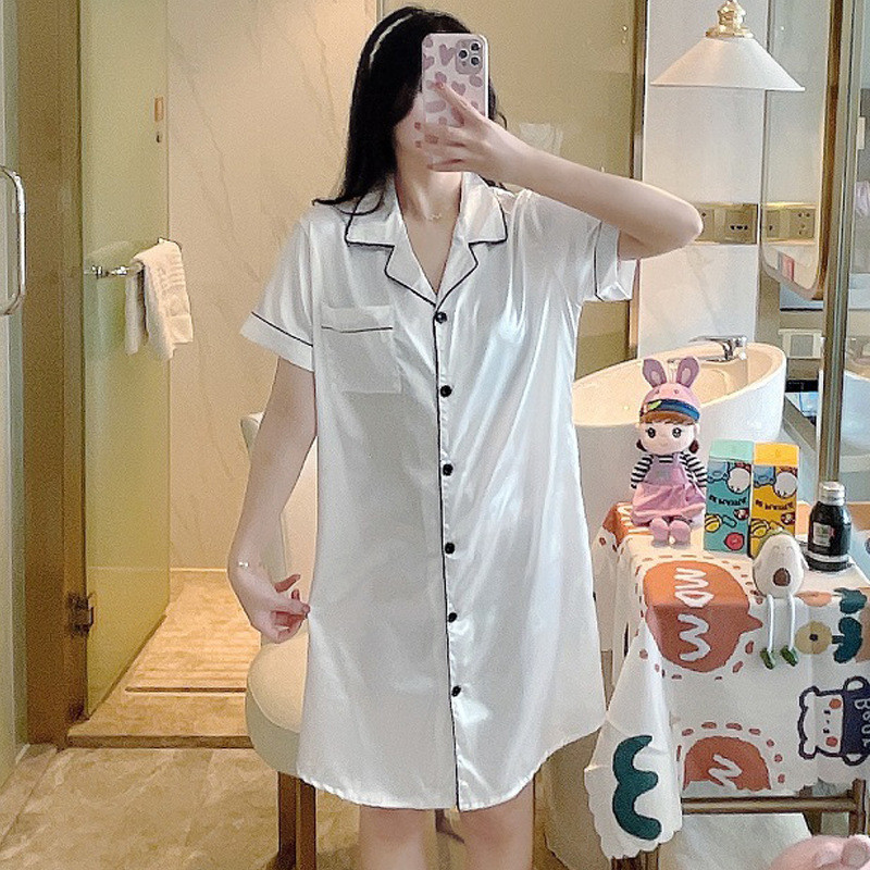 Suvised lühikeste varrukatega öösärgid Naistele Ice Cozy ühe rinnaga öösärgid Naistele hingavad seksikad magamisriided kottis kodune magamissärk