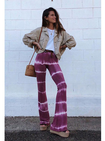 Fitshinling Fashion Tie Dye Flare Παντελόνι Γυναικεία Vintage Street Slim Παντελόνι ψηλόμεσο Γυναικείο Skinny Casual κολάν Νέα Έκπτωση 2022