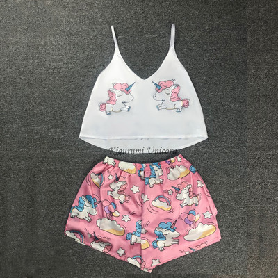 Unicorn Sexy Γυναικεία Sleepwear S - 2XL Plus Size Lace Άνετα Εσώρουχα Νυχτικό Αμάνικα Νυχτερινά Σετ Παντελόνια πιτζάμες