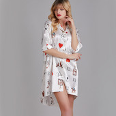 Vasaras zīda sieviešu guļamveļa Seksīgs guļamkrekls ar garu apdruku Sieviešu naktskrekls Jaunas meitenes virsdrēbes naktskreklu ballīte