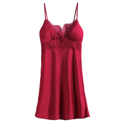 Σέξι γυναικεία πυζά νυχτικά με V λαιμόκοψη Δαντελένια νυχτικά Σατέν Εξώπλατο νυχτικό Λεπτό αμάνικο νυχτικό Γυναικείο νυχτερινό φόρεμα M-XXL