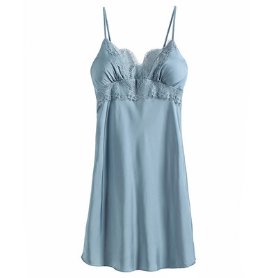 Σέξι γυναικεία πυζά νυχτικά με V λαιμόκοψη Δαντελένια νυχτικά Σατέν Εξώπλατο νυχτικό Λεπτό αμάνικο νυχτικό Γυναικείο νυχτερινό φόρεμα M-XXL