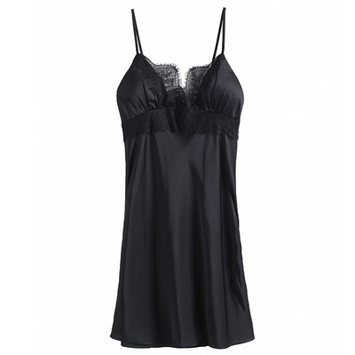 Σέξι γυναικεία πυζά νυχτικά με V λαιμόκοψη Δαντελένια νυχτικά Σατέν Εξώπλατο νυχτικό Λεπτό αμάνικο νυχτικό Γυναικείο νυχτερινό φόρεμα M-XXL