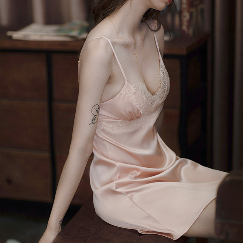 Szexi női hálóruha V-nyakú, csipke hálóing szatén háziruha Háttámla nélküli hálóruha Vékony ujjatlan hálóing Női éjszakai ruha M-XXL