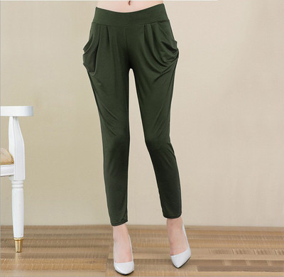 Viena izmēra vasaras plānās sieviešu deviņu punktu bikses piena zīda kabatas vienkrāsainas brīvas ikdienas bikses ar augstu vidukli Pelēkas harēmas apakšbikses