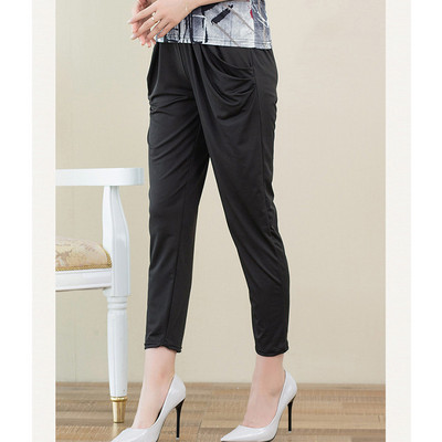 Viena izmēra vasaras plānās sieviešu deviņu punktu bikses piena zīda kabatas vienkrāsainas brīvas ikdienas bikses ar augstu vidukli Pelēkas harēmas apakšbikses