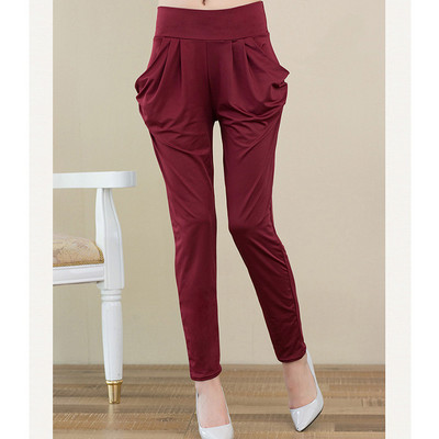 Viena izmēra vasaras plānās sieviešu deviņu punktu bikses piena zīda kabatas vienkrāsainas brīvas ikdienas bikses ar augstu vidukli Pelēkas harēmas apakšbikses