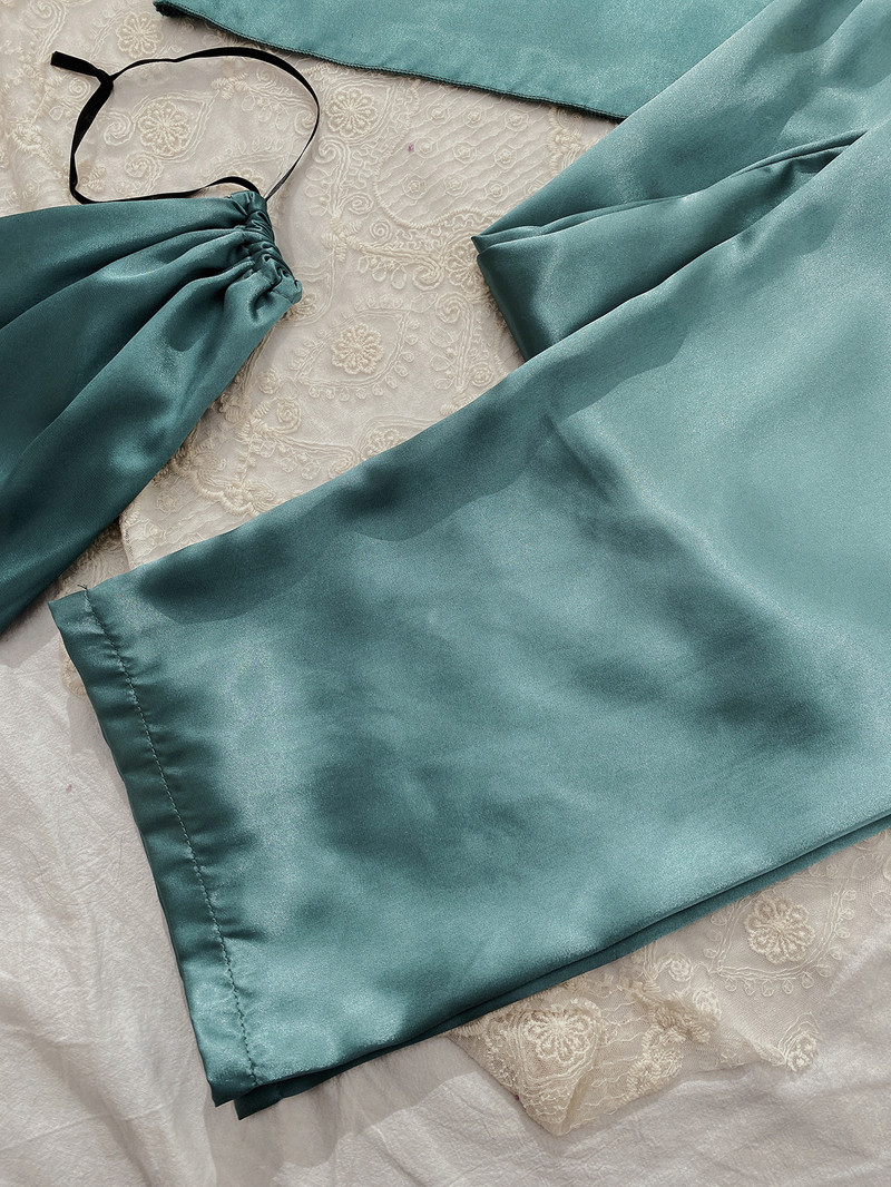 Spring Summer Solid 3db szatén pizsama szett Kiváló minőségű hálóruha Női hálóruha