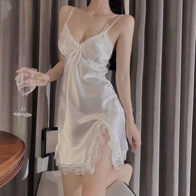 Mežģīņu volāni naktskrekls, spageti siksniņa, naktskrekls, guļamveļa, sievietes bez muguras, garš viskozes guļamkrekls, seksīgs mājas apģērbs ar biksītēm