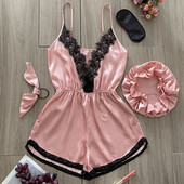 Satīna pidžamas komplekts priekšpusē ar volānu apakšmalu, elpojošs, elpojošs sieviešu mājas apģērbs