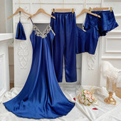 Seksīgs, pilns mežģīņu balts zīda pidžamas komplekts sievietēm, 5gb.