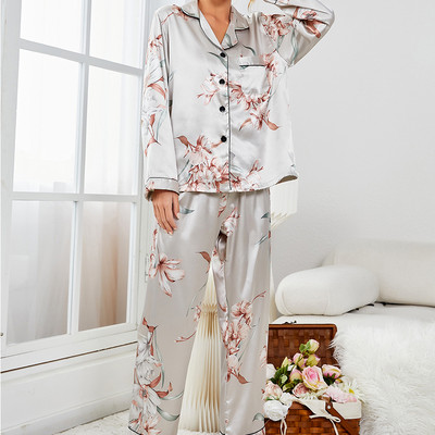 Női pizsama nyomott hálóruha Női pizsama szett Női otthoni ruha hálóruha Otthoni öltöny női selyem pizsama