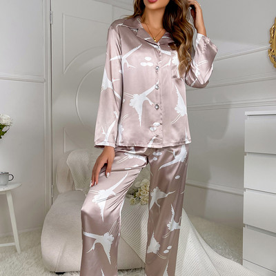 Női pizsama nyomott hálóruha Női pizsama szett Női otthoni ruha hálóruha Otthoni öltöny női selyem pizsama