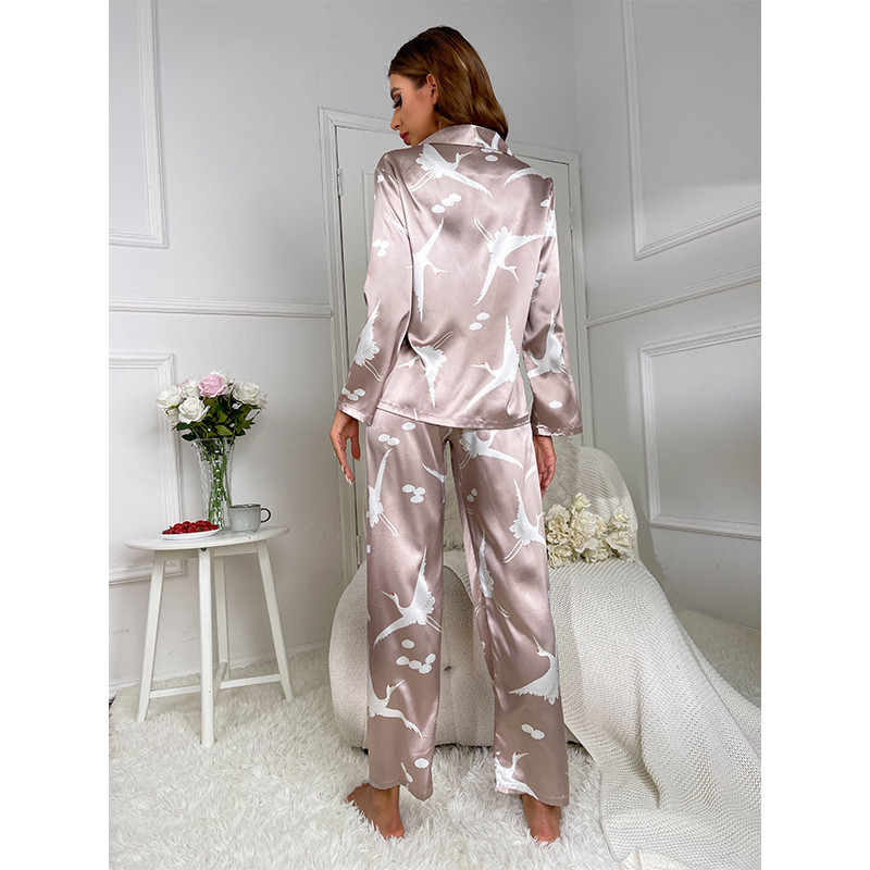Női pizsama nyomott hálóruha Női pizsama szett Női otthoni ruha hálóruha Otthoni öltöny női selyem pizsama