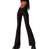 ženske hlače u obliku slova V Struk Cross Bandage dekor visokog struka uske duge hlače s otvorenim pupkom Ženske jednobojne ležerne lepršave hlače