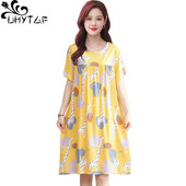 UHYTGF pamut selyem nyári pizsama ruha női rövid ujjú pulóver, nagy lengő hálóing Női otthoni ruhák hálóruha 2360