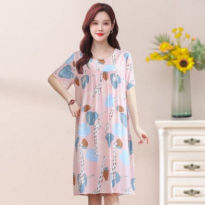UHYTGF pamut selyem nyári pizsama ruha női rövid ujjú pulóver, nagy lengő hálóing Női otthoni ruhák hálóruha 2360
