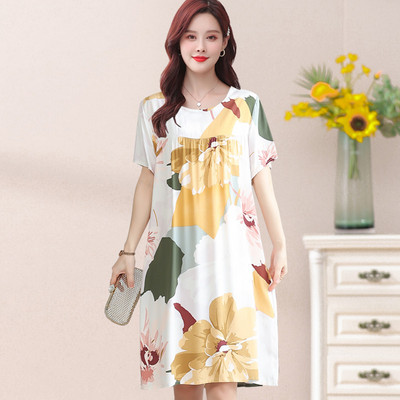 UHYTGF pamut selyem nyári pizsama ruha női rövid ujjú pulóver, nagy lengő hálóing Női otthoni ruhák hálóruha 2360