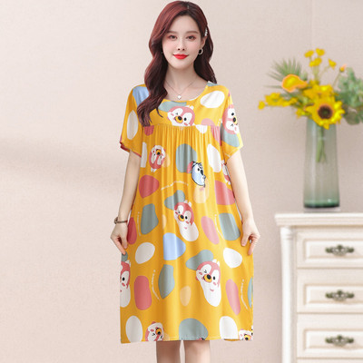 UHYTGF pamut selyem nyári pizsama ruha női rövid ujjú pulóver, nagy lengő hálóing Női otthoni ruhák hálóruha 2360