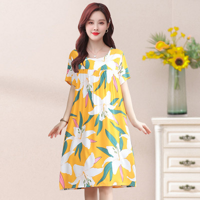 UHYTGF pamut selyem nyári pizsama ruha női rövid ujjú pulóver, nagy lengő hálóing Női otthoni ruhák hálóruha 2360