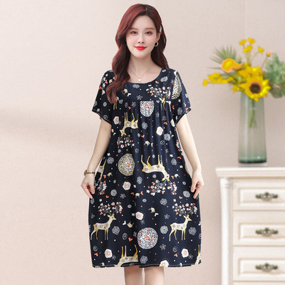 UHYTGF pamut selyem nyári pizsama ruha női rövid ujjú pulóver, nagy lengő hálóing Női otthoni ruhák hálóruha 2360