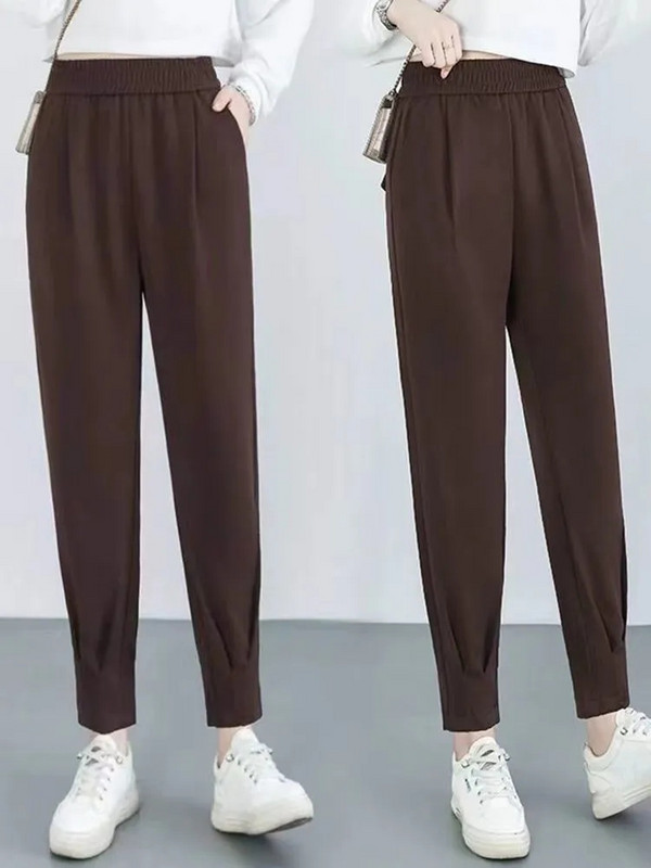 Új, magas derekú utcai alkalmi Bloomers nadrágok, női, túlméretes, 6xl-es melegítőnadrágok, bő nyári kocogó nadrágok, bokáig érő nadrágok