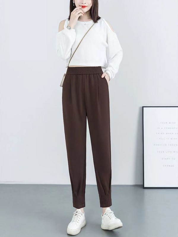 Új, magas derekú utcai alkalmi Bloomers nadrágok, női, túlméretes, 6xl-es melegítőnadrágok, bő nyári kocogó nadrágok, bokáig érő nadrágok