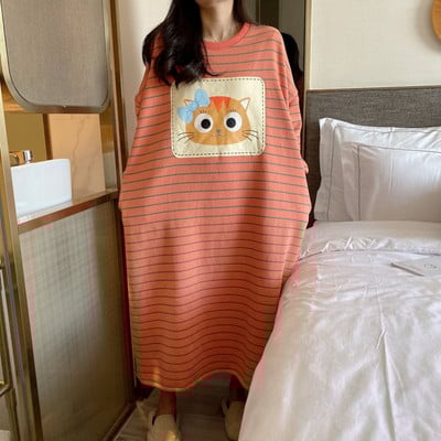 Γυναικείες ριγέ νυχτικά με μακρύ μανίκι με χοντρό φθινόπωρο Χειμώνας Γλυκό Φοιτητικό Υπερμεγέθη Πυζάμες Σαλόνι Χαριτωμένο Νυχτικό πάνω από τα Γόνατα