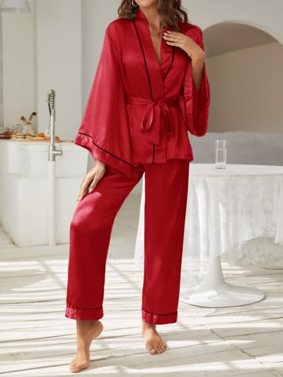 Satiinist siidist pidžaamakomplekt naiste pidžaamaülikonna trükkimiseks pikkade varrukatega vabaaja magamisriided Öörõivad Pehmed koduriided Pjs Plus Size