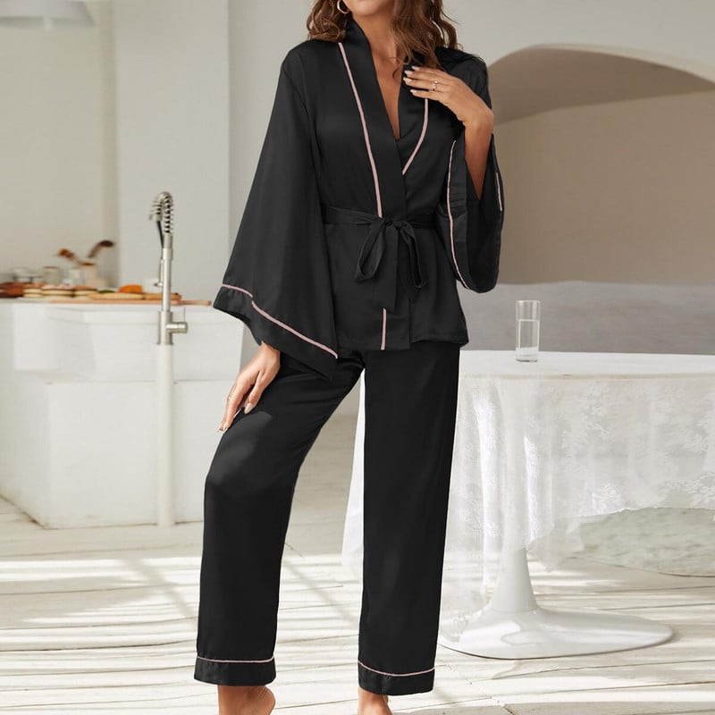 Satiinist siidist pidžaamakomplekt naiste pidžaamaülikonna trükkimiseks pikkade varrukatega vabaaja magamisriided Öörõivad Pehmed koduriided Pjs Plus Size