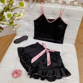 2022-es új divat szexi virágos pizsama szett női 4 részes hálóruha pizsama selyem szatén Cami felső és rövidnadrág női pizsama