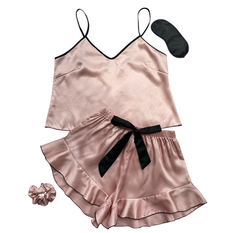 2022-es új divat szexi virágos pizsama szett női 4 részes hálóruha pizsama selyem szatén Cami felső és rövidnadrág női pizsama