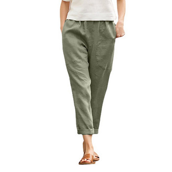 Φαρδύ παντελόνι για γυναικείο ίσιο παντελόνι καλοκαιριού 2021-5XL βαμβακερό λινό Μεγάλη τσέπη συν μέγεθος Γυναικείο παντελόνι Μασίφ ελαστική μέση