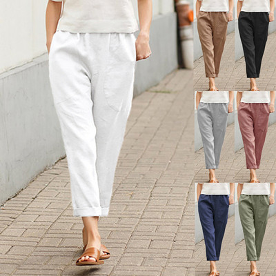 Avarad püksid naistele 2021. aasta suve sirged püksid - 5XL puuvillane linane suur tasku pluss suurusega naiste püksid, tugev elastne vöökoht