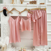 Nyári őszi egyszínű 4db szatén pizsama szett Kiváló minőségű hálóruha Női hálóruha