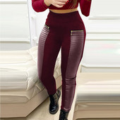 Kontraszt panel cipzár részletek Műbőr nadrágok Női nadrágok Kényelmes sportnadrágok Брюки Женские Pantalones De Mujer L5