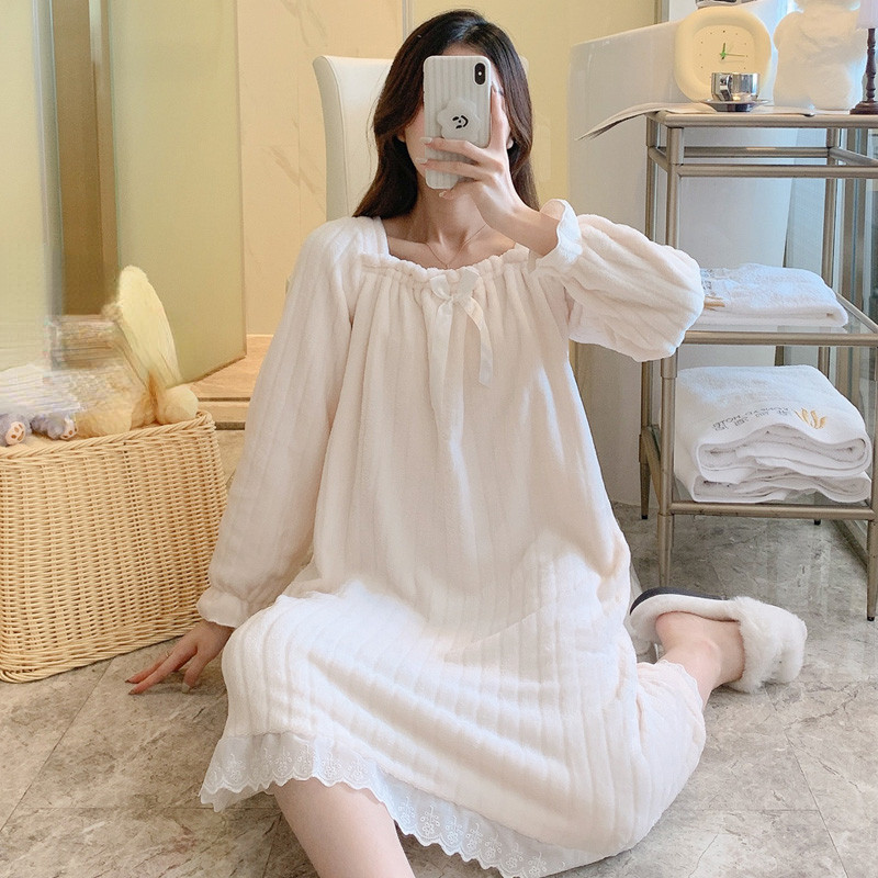 Őszi téli meleg flanel női hálóruha ing hosszú hálóruha női hálóing bő női hálóing lány felsőruházat hálóing