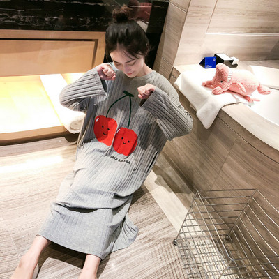 Νυχτικά Γυναικεία Primted Μεγάλο Μέγεθος 4XL Φθινοπωρινό μακρυμάνικο χαλαρό ζεστό πιτζάμα Κορεάτικο στυλ Chic Leisure Απαλό BF στη μέση της γάμπας