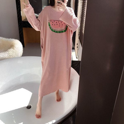 Νυχτικά Γυναικεία Primted Μεγάλο Μέγεθος 4XL Φθινοπωρινό μακρυμάνικο χαλαρό ζεστό πιτζάμα Κορεάτικο στυλ Chic Leisure Απαλό BF στη μέση της γάμπας