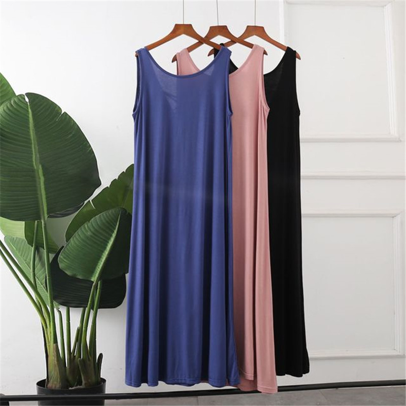 Ujjatlan hálóing modális szexi szivárgó hátsó hosszú szoknya Hálóruha női bő terhes ruha Hálóing ночная рубашка