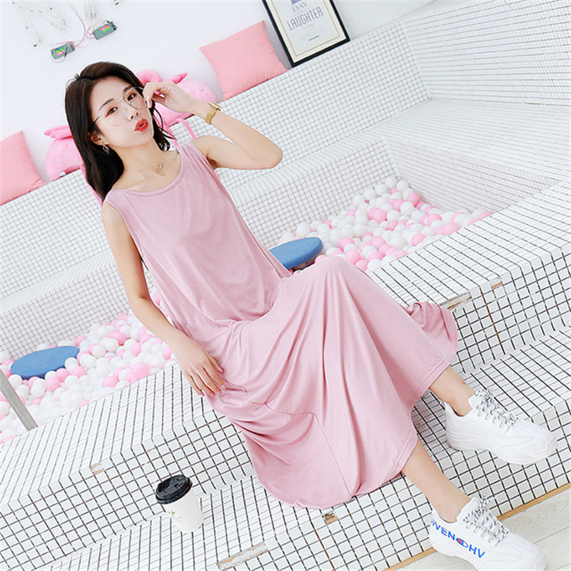 Ujjatlan hálóing modális szexi szivárgó hátsó hosszú szoknya Hálóruha női bő terhes ruha Hálóing ночная рубашка