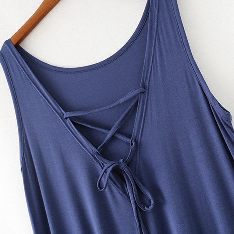 Ujjatlan hálóing modális szexi szivárgó hátsó hosszú szoknya Hálóruha női bő terhes ruha Hálóing ночная рубашка