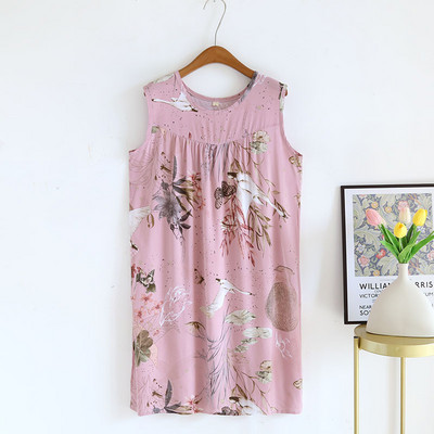 Nyári női hálóruha alvó felsők Pamut nagy virágmintás ujjatlan hálóingek Női túlméretezett bő női otthoni ruhák