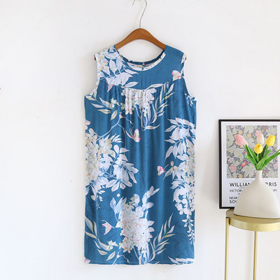 Nyári női hálóruha alvó felsők Pamut nagy virágmintás ujjatlan hálóingek Női túlméretezett bő női otthoni ruhák